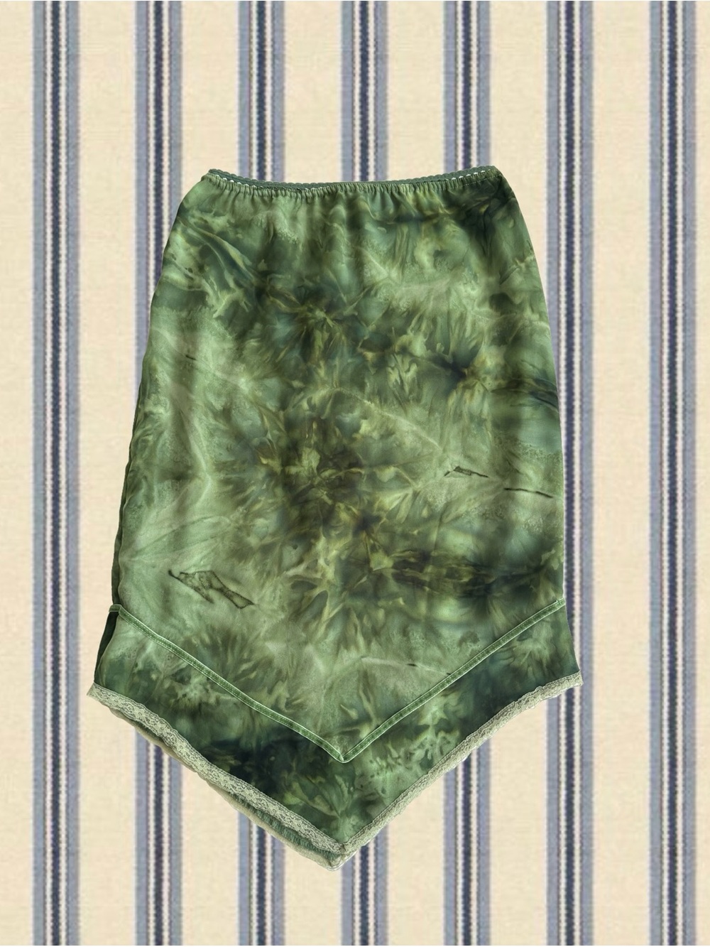 Blue Asphalt Olive Green Tie-Dye Asymmetrical Handkerchief Hem Skirt